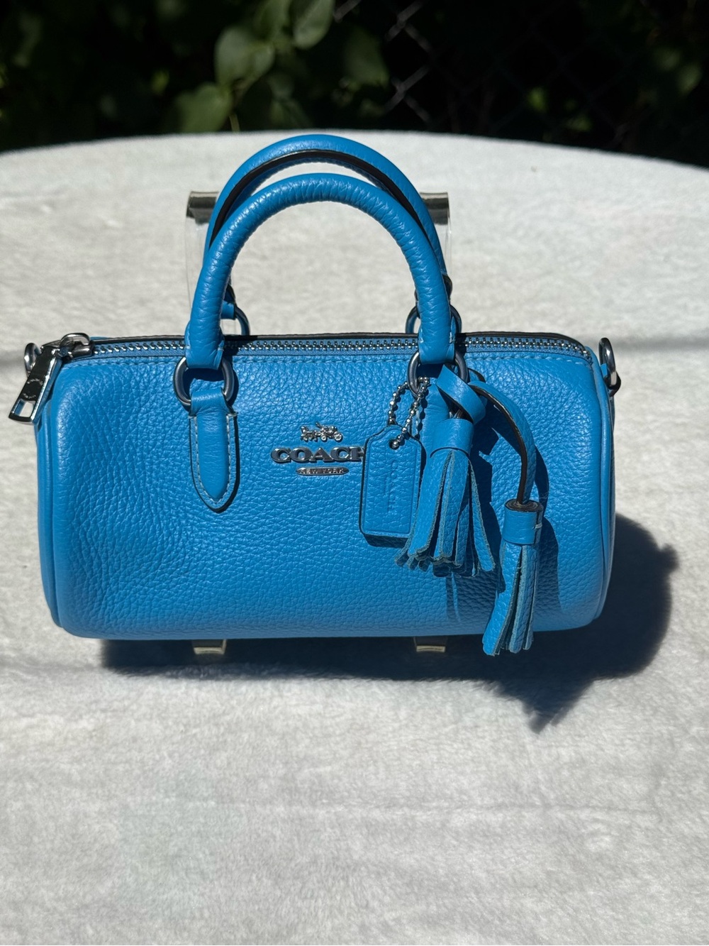 Coach Lacey Crossbody Barrel Bag in "Electric Blue" pebbled leather. NWOT